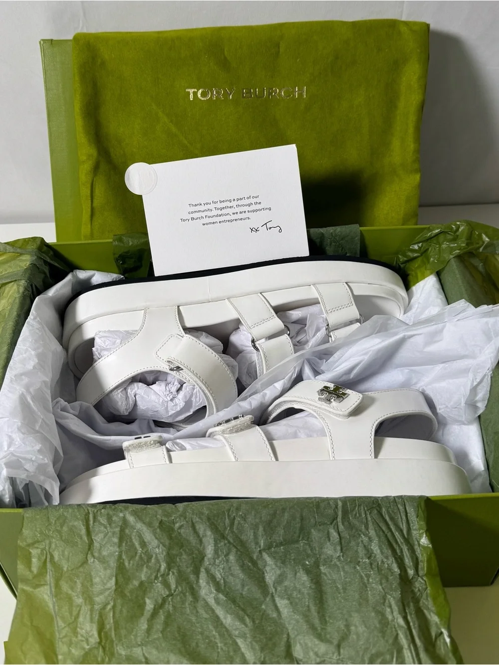 Tory Burch Kira Triple Strap Sandal Cloud Womens 10.5 NWT Box & Dustbag